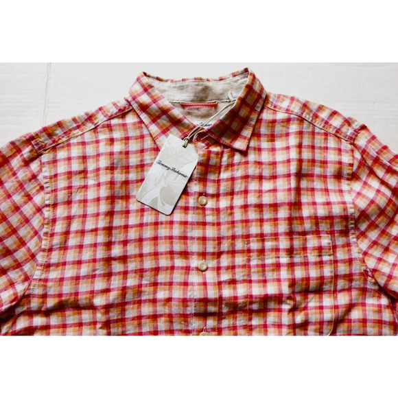 Tommy Bahama Men's Size M Camp Shirt St. Croix Check Clarete Linen New - Picture 1 of 8